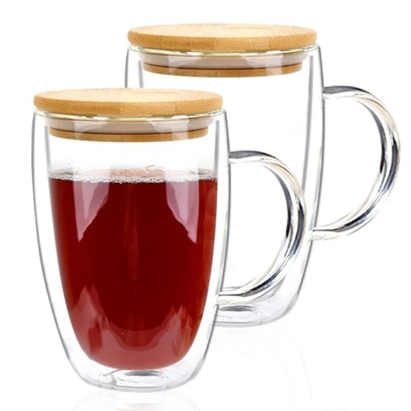 Picture of 1 pcs Double Wall Glass Mug with Bamboo Cover -250ml or 350 ML or 450ml that you order