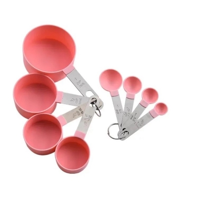 Picture of 8 pcs Baking Tools Kitchen Measuring Spoon Set Stainless Steel Handle Cup With Scale Gadgets-Multicolor