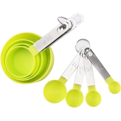 Picture of 8 pcs Baking Tools Kitchen Measuring Spoon Set Stainless Steel Handle Cup With Scale Gadgets-Multicolor