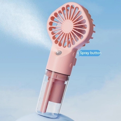 Picture of 4 speed USB Desk Rechargeable Handheld Fan Multifunction Mini Water Mist Fan Portable-White