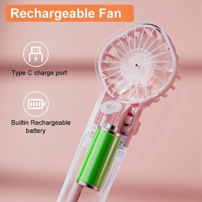 Picture of 4 speed USB Desk Rechargeable Handheld Fan Multifunction Mini Water Mist Fan Portable-White