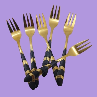 Picture of 6 pcs golden color fork spoon 16cm long golden color fork spoon best for cutlery tableware-Black