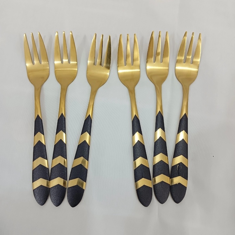 Picture of 6 pcs golden color fork spoon 16cm long golden color fork spoon best for cutlery tableware-Black