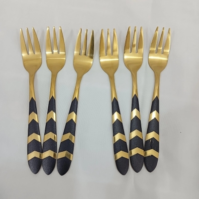 Picture of 6 pcs golden color fork spoon 16cm long golden color fork spoon best for cutlery tableware-Black