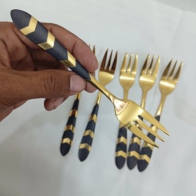 Picture of 6 pcs golden color fork spoon 16cm long golden color fork spoon best for cutlery tableware-Black