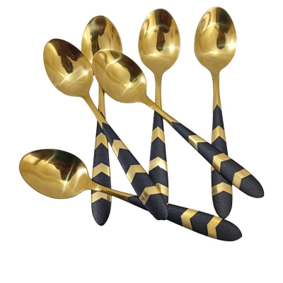 Picture of 6 pcs golden color tea spoon 16cm long golden color tea spoon best for cutlery tableware-Black
