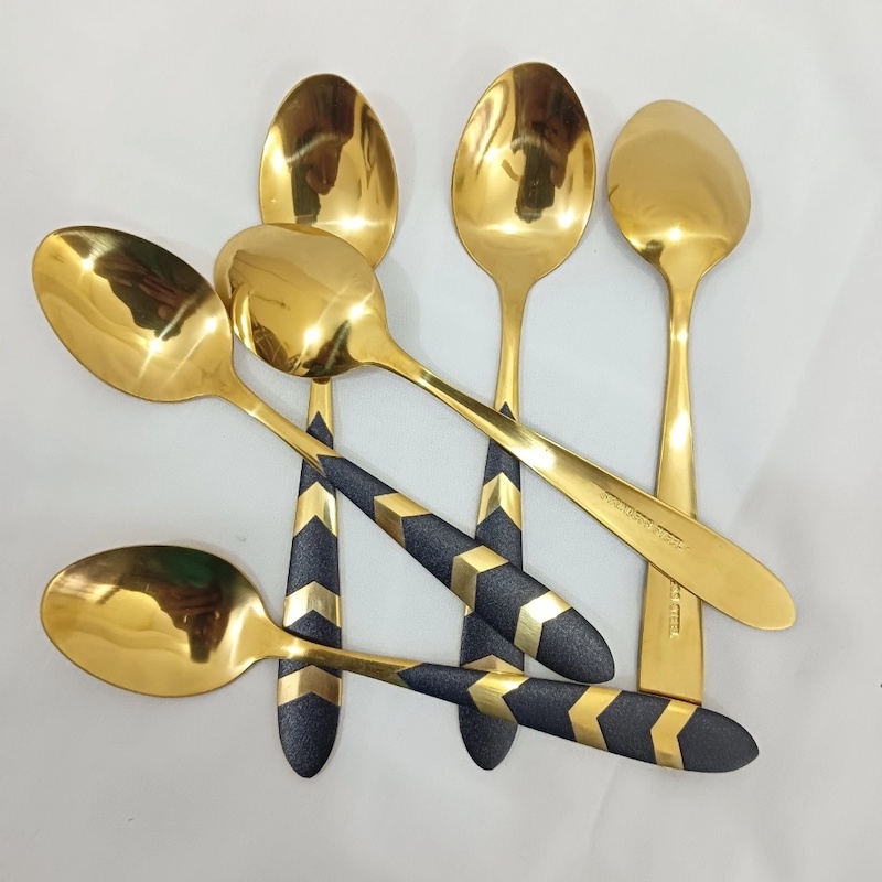 Picture of 6 pcs golden color tea spoon 16cm long golden color tea spoon best for cutlery tableware-Black