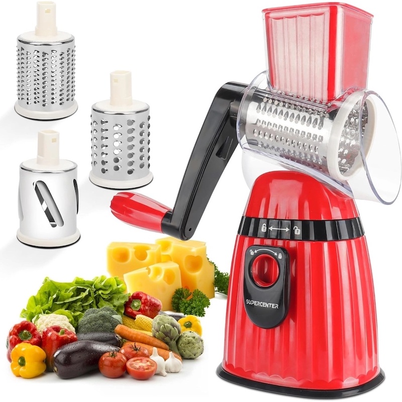 Picture of Droum Rotary Cheese Grater,3 in 1 Multi-functional Mandoline Vegetable Shredder,Slicer, 3 Drum Blades in Set-Multicolor