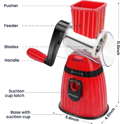 Picture of Droum Rotary Cheese Grater,3 in 1 Multi-functional Mandoline Vegetable Shredder,Slicer, 3 Drum Blades in Set-Multicolor