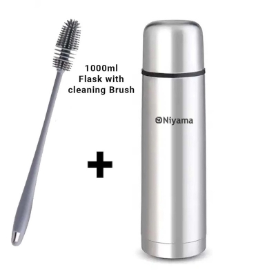 Picture of 1 pcs Stainless steel 1000ml Bullet Vacuum Thermos Flask hot and cool with a cleaning Brush-Silver