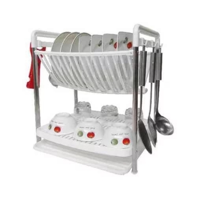 Picture of 1 pcs Kitchen Organizer Rack with Water Storing Tray, Plate & Dish Rack Utensil Basket-Multicolor