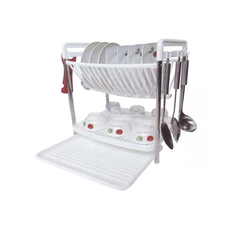 Picture of 1 pcs Kitchen Organizer Rack with Water Storing Tray, Plate & Dish Rack Utensil Basket-Multicolor
