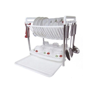 Picture of 1 pcs Kitchen Organizer Rack with Water Storing Tray, Plate & Dish Rack Utensil Basket-Multicolor