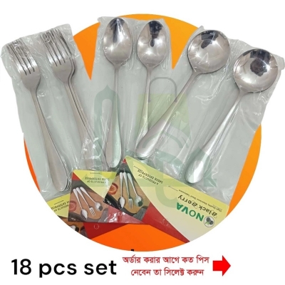 Picture of 18 pcs or any 6 pcs {that you will order} stainless steel spoon set 6 pcs tea 6 pcs fork and 6 pcs sup spoon 12cm long mirror polish silver color spoon set 18 pcs set-Silver