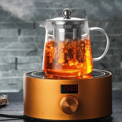 Picture of Glass Teapot, 750ml Glass Kettle Thickened Heat Resistant Clear Ergonomic Handle with Removable Stainless Steel Infuser for Blooming Tea Loose Leaf Tea-Clear
