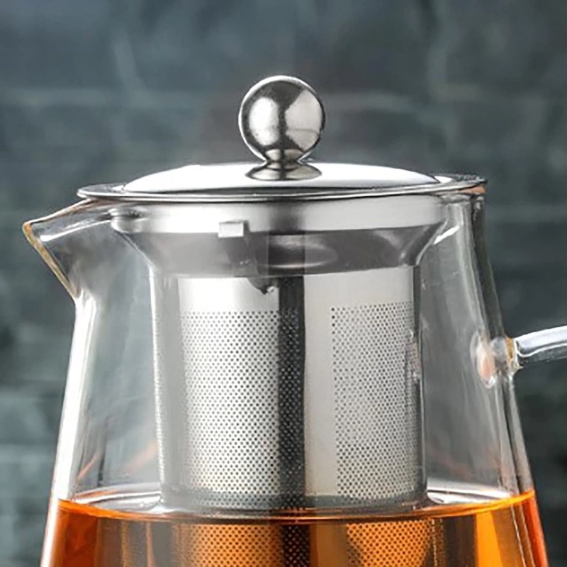 Picture of Glass Teapot, 750ml Glass Kettle Thickened Heat Resistant Clear Ergonomic Handle with Removable Stainless Steel Infuser for Blooming Tea Loose Leaf Tea-Clear