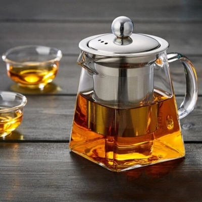 Picture of 500ml Square Glass Teapot with Heat Resistant Stainless Steel Infuser, Borosilicate Glass Teapot, Glass Tea Kettle-Clear