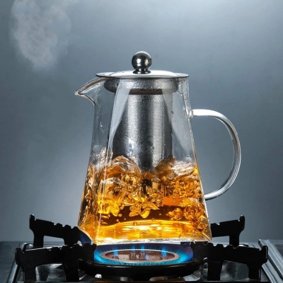 Picture of Square Glass Tea Pot, Borosilicate Glass Teapot, Loose Leaf Tea Kettle, 750 ml Borosilicate Glass Heat Resistant Clear Leaf Teapot with Infuser Strainer for Microwavable and Stovetop Safe-Clear