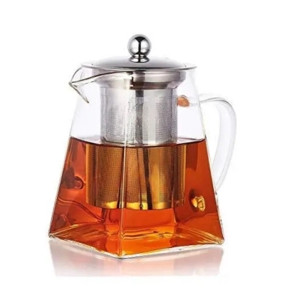 Picture of 900ml Square Glass Teapot with Heat Resistant Stainless Steel Infuser, Borosilicate Glass Teapot, Glass Tea Kettle-Clear