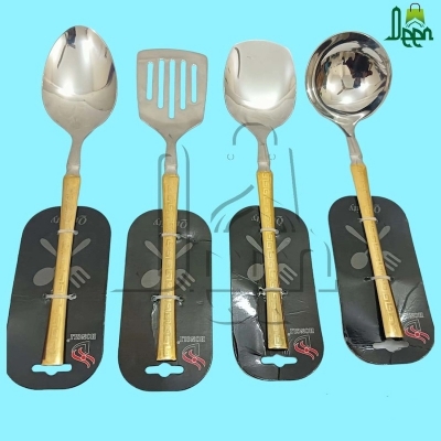 Picture of 4 pcs or any 1 pcs kitchen serving spoon golden design stainless steel spoon set Long rice spoon sup spoon solted spoon and solted turner
