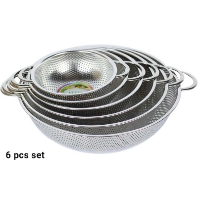 Picture of Stainless Steel Mesh Micro-Perforated Strainer Colander with Handle Set of 6, Metal Colander Perforated Strainer for Kitchen Pasta/Vegetable/Rice/Fruit/Food - Dishwasher Safe-Silver