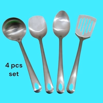 Picture of 4 pcs stainless steel sarving spoon set for kitchen silver color same as pcitrre long rice spoon sup spoon carry spoon solted spoon