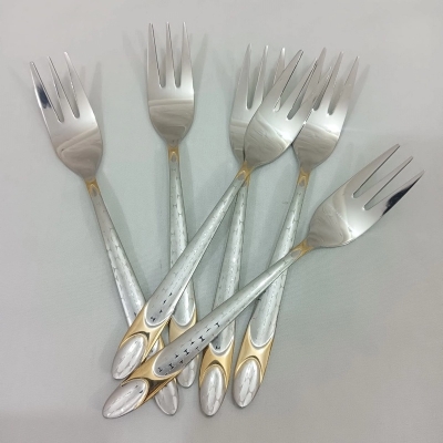 Picture of AYD 12 pcs stainless steel tea and Fork spoon golden design Magnet free fork spoon for Tableware 6 pcs tea and 6 pcs fork spoon-Silver