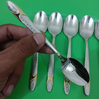 Picture of AYD 6 pcs stainless steel Tea spoon golden design Magnet free Tea spoon for Tableware-Silver