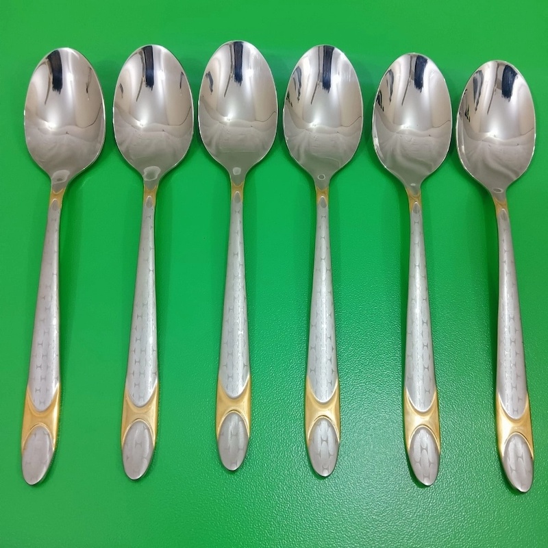 Picture of AYD 6 pcs stainless steel Tea spoon golden design Magnet free Tea spoon for Tableware-Silver