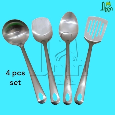 Picture of 4 pcs stainless steel silver color Serving spoon set long rice spoon,Soup Spoon, Slotted Turner, slotted spoon 4 pcs cookware set-Silver
