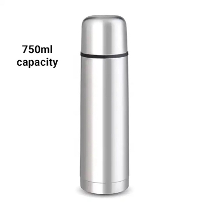 Picture of prestige stainless steel hot and cold Thermos flask for winter flask silver color ss flask push despiser  system-Silver