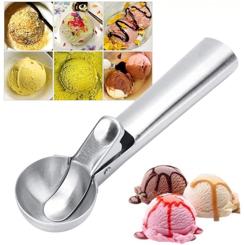 Picture of Stainless Steel Ice spoon Cream Ball Scoop, Dual-purpose Ice Cream Spoon, Creative Summer Dessert, Household Watermelon Fruit-Silver