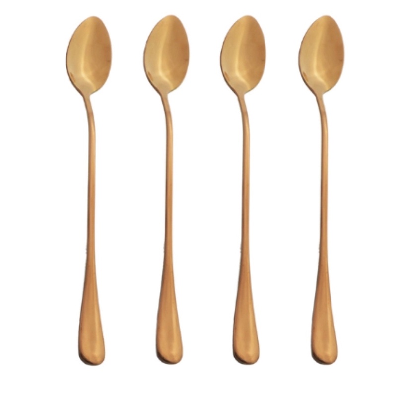 Picture of 6 pcs golden color Long Handle pickling spoon 6 Pieces Stainless Steel Teaspoon Coffee Dessert Mixing Spoon Round Soup Spoon 8 inches-Gold