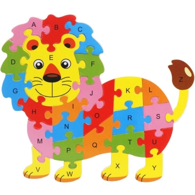Picture of 1 PCS Wooden Jigsaw Puzzle For Kids Numbers Letters Lion for Toddler-Multicolor