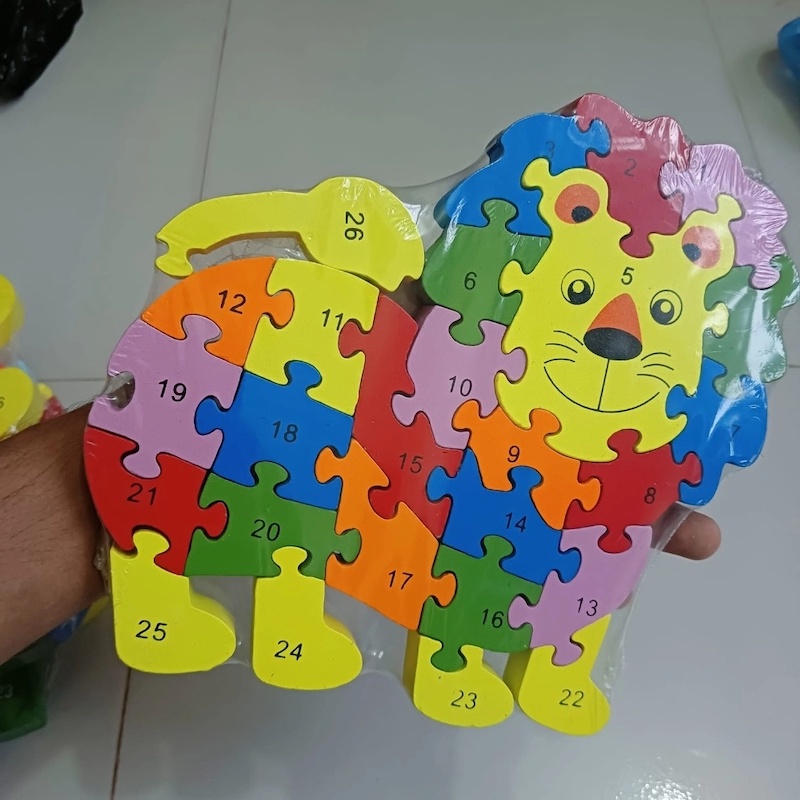 Picture of 1 PCS Wooden Jigsaw Puzzle For Kids Numbers Letters Lion for Toddler-Multicolor