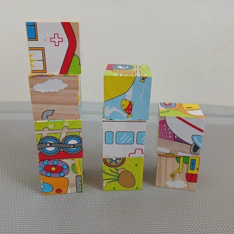 Picture of Children's Cartoon Wooden Puzzle Nine Blocks Six-sided Intelligence 3D Animal Cubes Baby Educational Toys 1PC-Multicolor