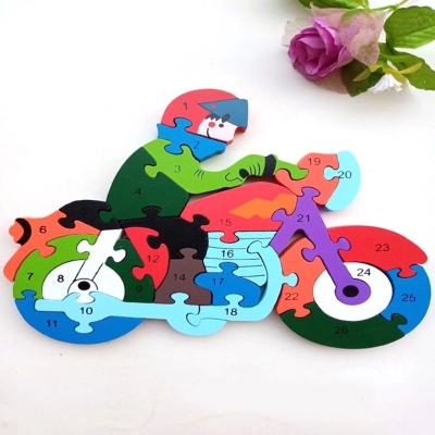Picture of 26 pcs alphabet and Number Kids Wooden Block Puzzle Animal Wooden Abc Puzzles Mystery Puzzle Alphabet Puzzle Preschool Gift owl, elephant, motorcycle, car, Bear, Lion Multiple design
