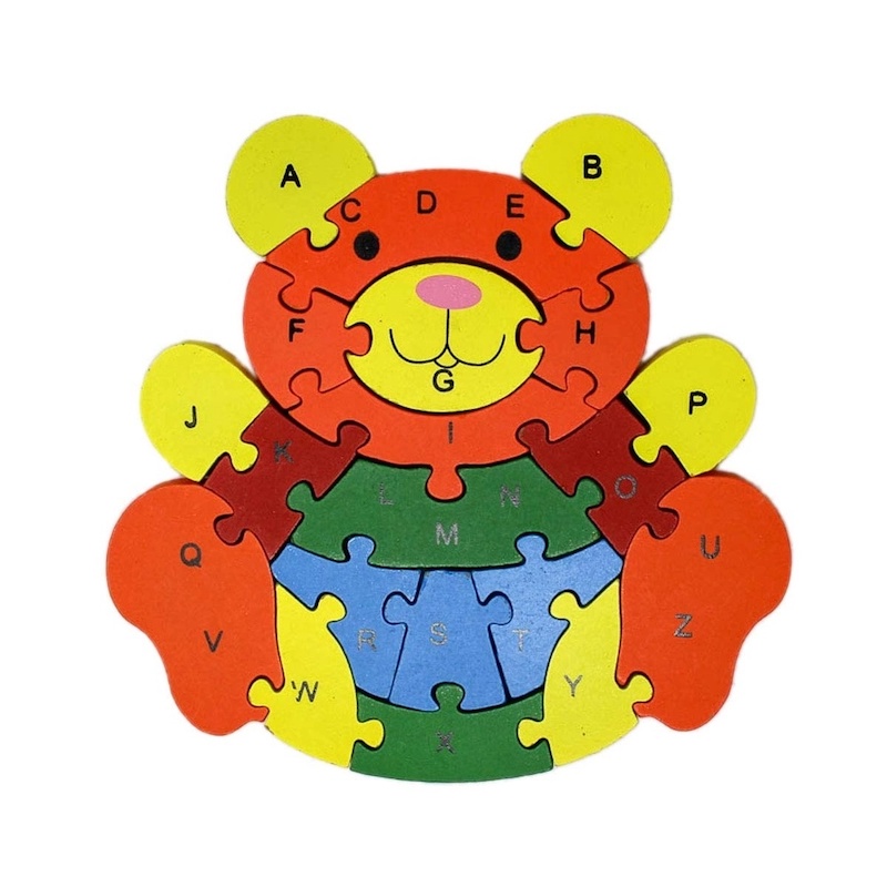 Picture of A to Z and 1-26  Alphabet and Number Wooden Jigsaw Puzzle - Bear-Multicolor
