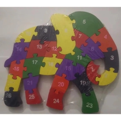 Picture of Kids Wooden Puzzle Colorful Cartoon Animal Traffic 26 English Letter Enlightenment Educational Jigsaw Puzzle Toys-Elephant-Multicolor