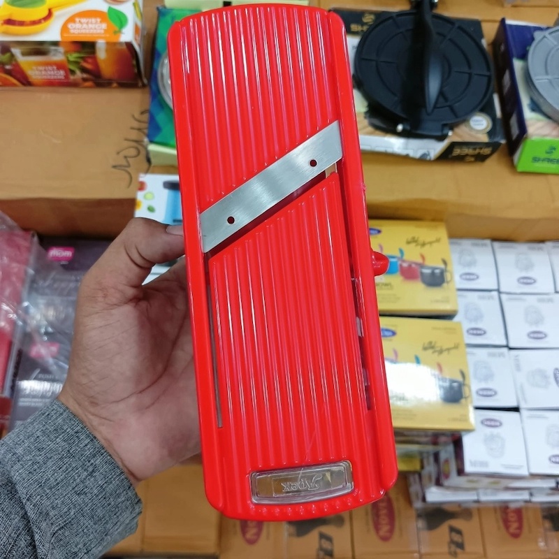 Picture of Potato Slicer for Chips Vegetable & Fruit Cutter Slicer, Black/Silver Potato Slicer (1 Potato Slicer) Vegetable & Fruit Slicer-Red