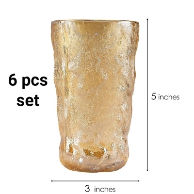 Picture of 6 pcs set TUMBLER, Glass Cups 6. PCS/Drinking Glasses Water Tumbler Reusable Glass Cups, Drinking Glasses, Drinking Water, Juice 305 ML (golden color)-Gold