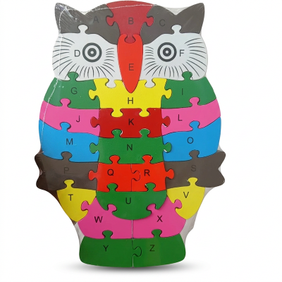 Picture of Kids Wooden Block Puzzle Animal Wooden Abc Puzzles Mystery Puzzle Alphabet Puzzle Preschool Gift-Owl-Multicolor
