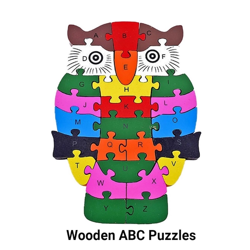 Picture of Kids Wooden Block Puzzle Animal Wooden Abc Puzzles Mystery Puzzle Alphabet Puzzle Preschool Gift-Owl-Multicolor