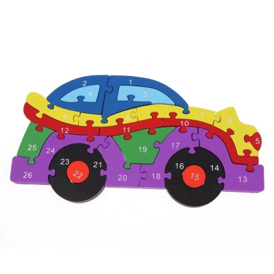 Picture of Wooden Puzzles 26 Preschool Educational Toys Blocks Shapes for 26 English Letters Numbers-Multicolor