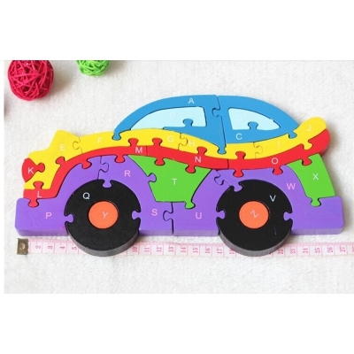 Picture of Wooden Puzzles 26 Preschool Educational Toys Blocks Shapes for 26 English Letters Numbers-Multicolor