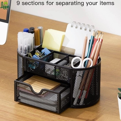 Picture of 1 pcs Nirva Metal Mesh Desk Organizer Pen Stand with Drawe-Black