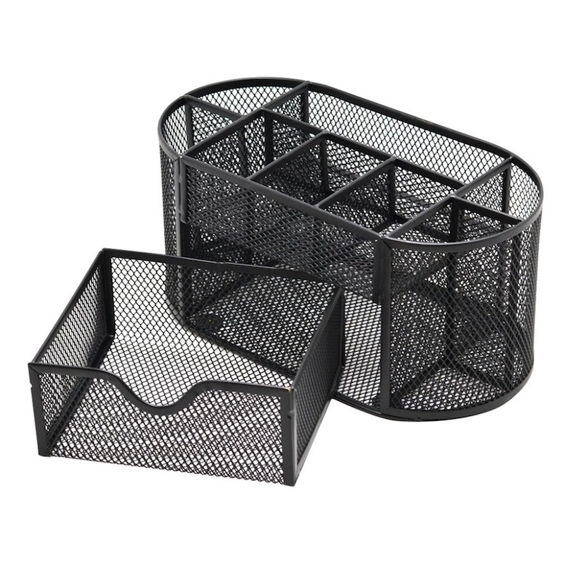 Picture of 1 pcs Nirva Metal Mesh Desk Organizer Pen Stand with Drawe-Black