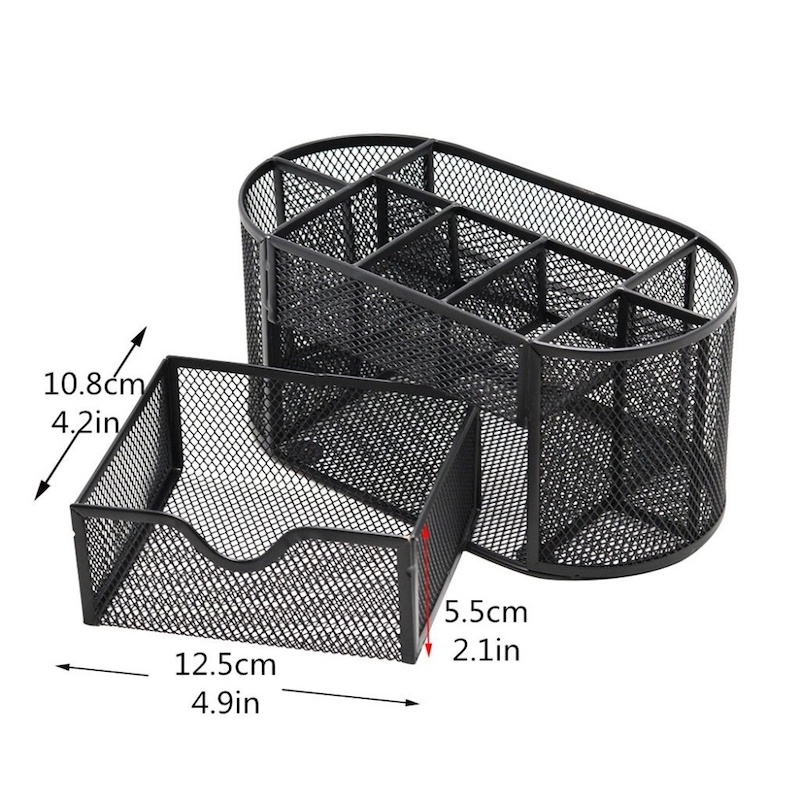 Picture of 1 pcs Nirva Metal Mesh Desk Organizer Pen Stand with Drawe-Black