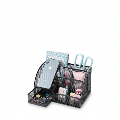 Picture of 1 pcs Desk Organizer Pen Stand for Study Table Stationery Organizer Metal Mesh Office Organizer Pen Holder-Black