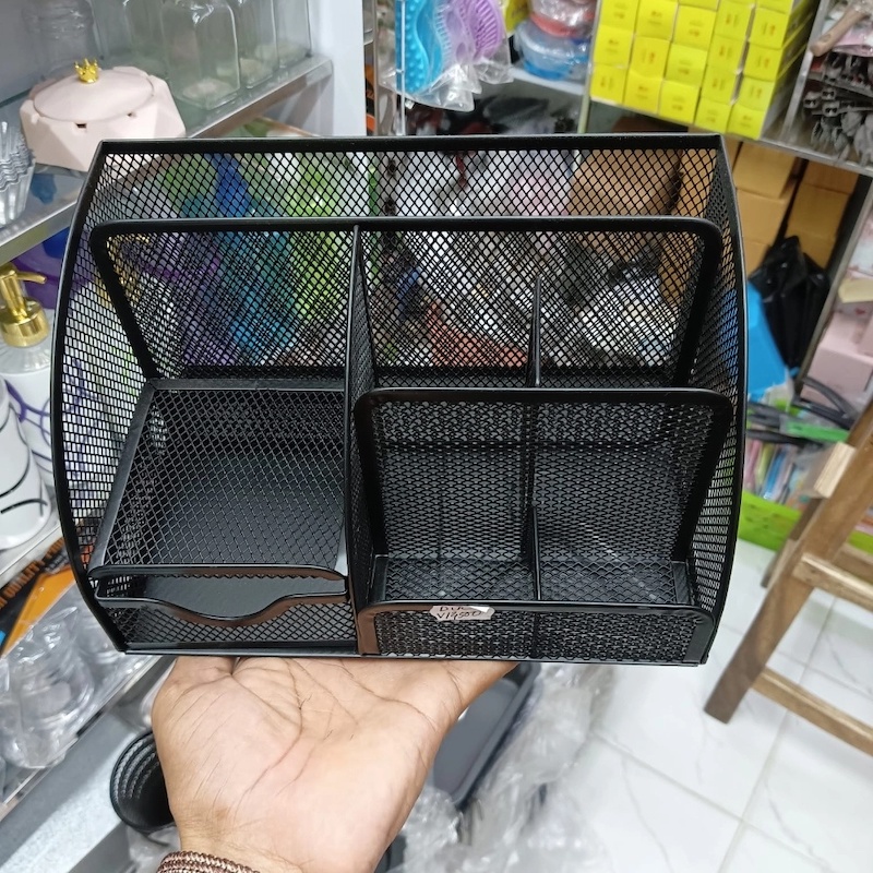 Picture of 1 pcs Desk Organizer Pen Stand for Study Table Stationery Organizer Metal Mesh Office Organizer Pen Holder-Black
